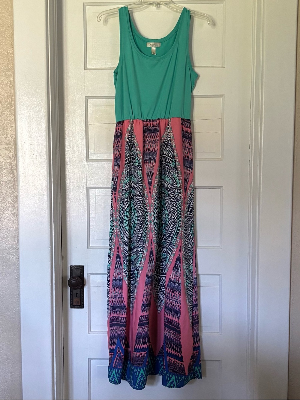 Women’s Sleeveless Maxi Dress in Teal and Coral - Casual Summer Dress